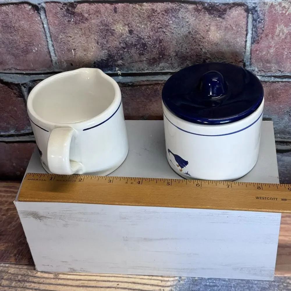 Vintage Rosenthal Netter Blue Geese Creamer Sugar Bowl Set W Lid Granny Core‎